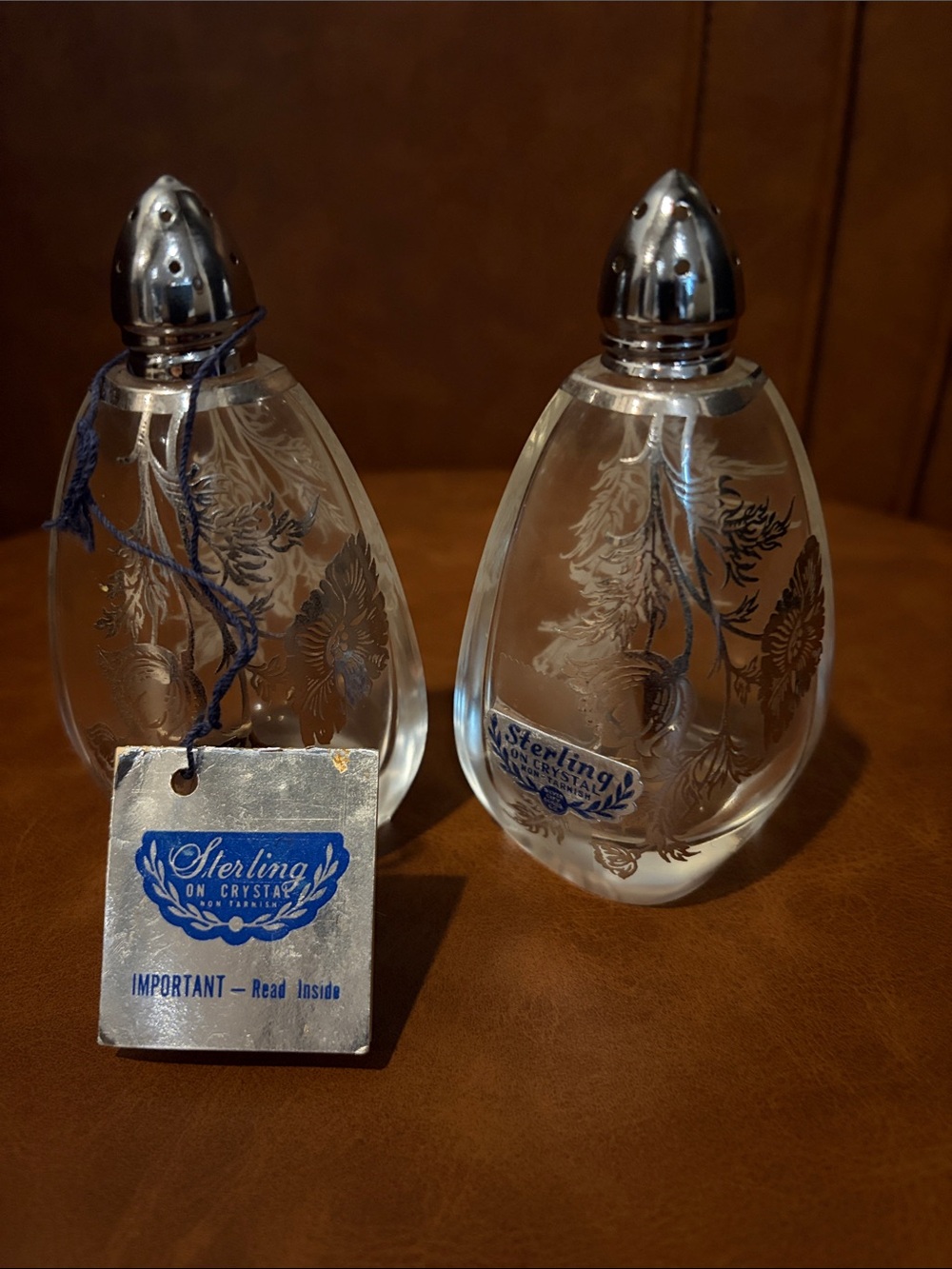 Vintage silver crystal  Shaker set  Floral vine  Salt AndPepper